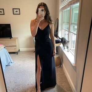 Aqua Black Dress with Slit